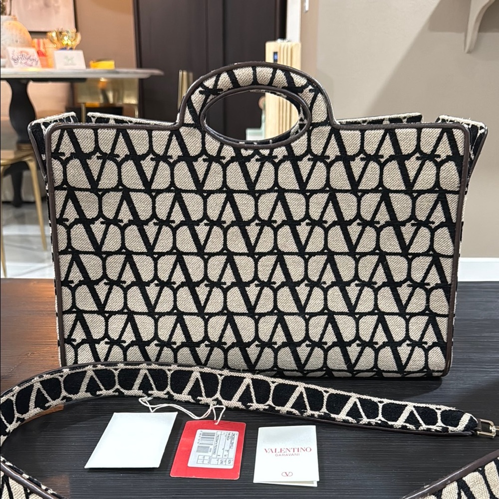 Valentino Garavani Black and Beige Tote